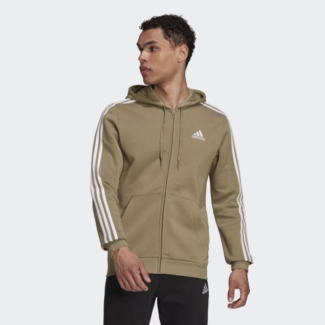 Sudadera Con Capucha Y Cremallera Completa Essentials Fleece 3 Rayas Orbit Verde Adidas